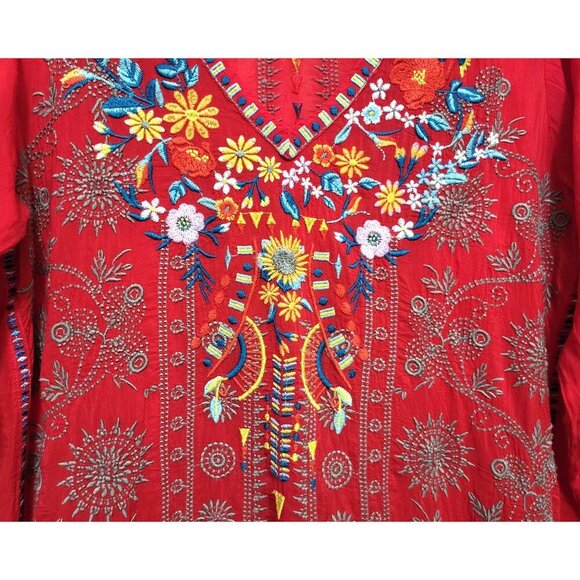 JOHNNY WAS Zillia Embroidered Top Boho Floral Tunic - Picture 5 of 17